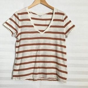 Madewell Womens T Shirt Top Size M 100% Cotton Striped Short Sleeve V Neck